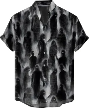 2024 Halloween Bowling Shirts Mens Pumpkins Skull Horror Graphic Funny Holiday Shirts Short Sleeve Aloha Shirts