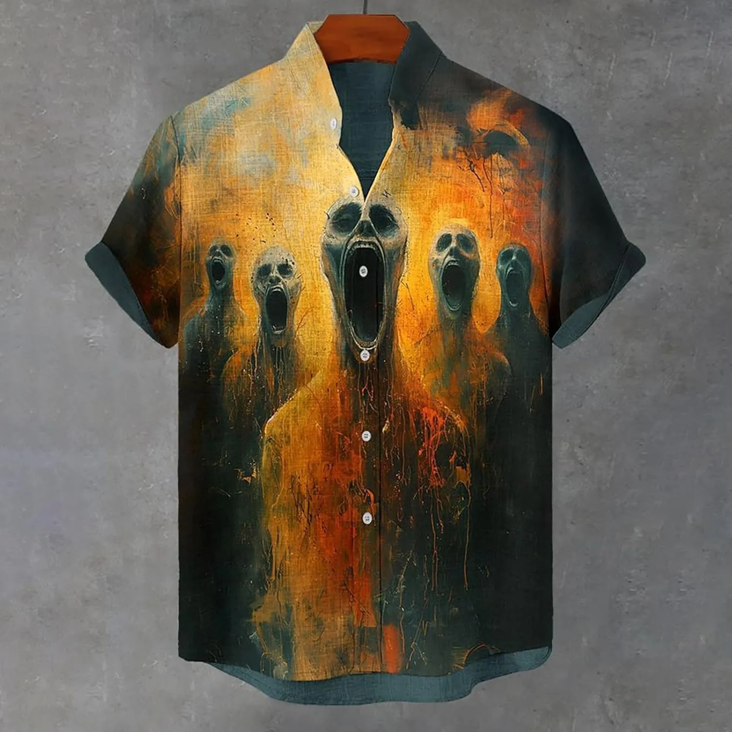 2024 Halloween Bowling Shirts Mens Pumpkins Skull Horror Graphic Funny Holiday Shirts Short Sleeve Aloha Shirts