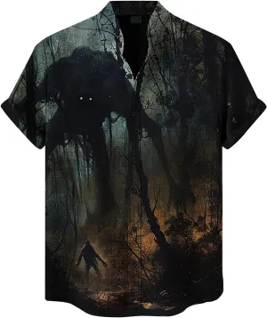2024 Halloween Bowling Shirts Mens Pumpkins Skull Horror Graphic Funny Holiday Shirts Short Sleeve Aloha Shirts