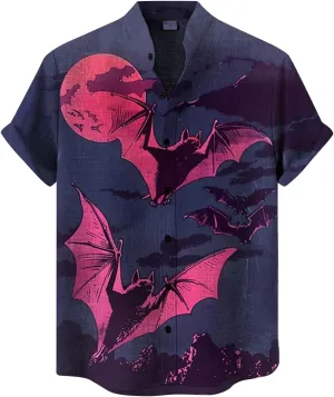 2024 Halloween Bowling Shirts Mens Pumpkins Skull Horror Graphic Funny Holiday Shirts Short Sleeve Aloha Shirts