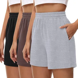 3 Pcs Women's Sweat Shorts, High Waisted Drawstring Athletic Shorts with Pockets Casual Comfy Running Shorts