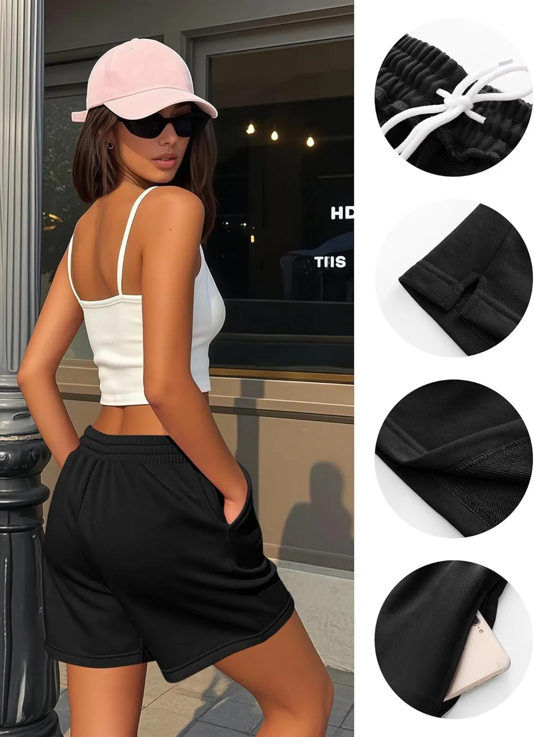 3 Pcs Women's Sweat Shorts, High Waisted Drawstring Athletic Shorts with Pockets Casual Comfy Running Shorts