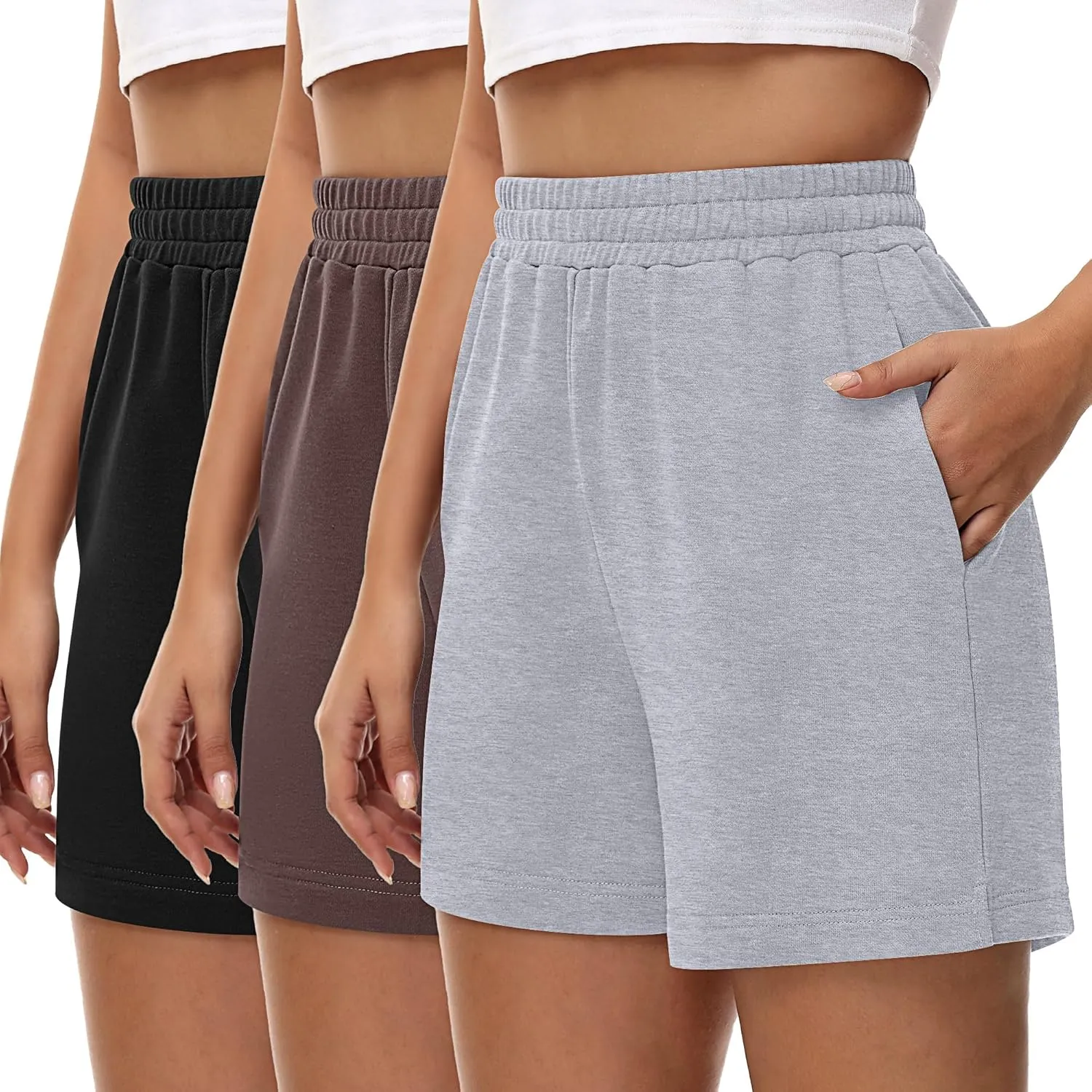 3 Pcs Women's Sweat Shorts, High Waisted Drawstring Athletic Shorts with Pockets Casual Comfy Running Shorts