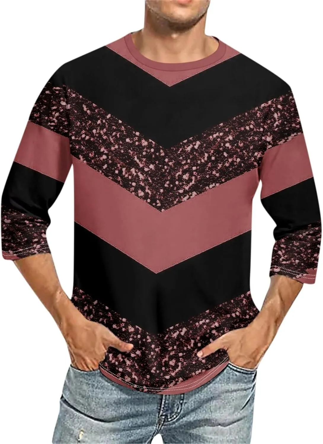 3/4 Sleeve T Shirt for Men Fashion 3D Printed Camo Crewneck Baseball Tee Gym Fitness Workout Sports Tee Tops Big&Tall