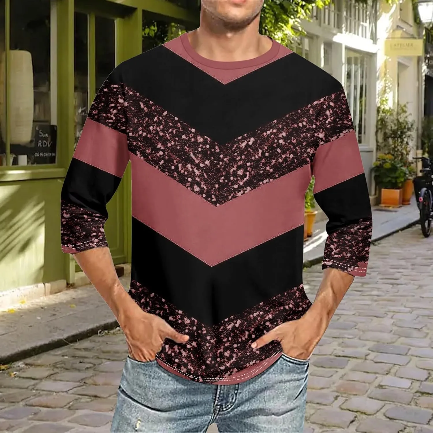 3/4 Sleeve T Shirt for Men Fashion 3D Printed Camo Crewneck Baseball Tee Gym Fitness Workout Sports Tee Tops Big&Tall