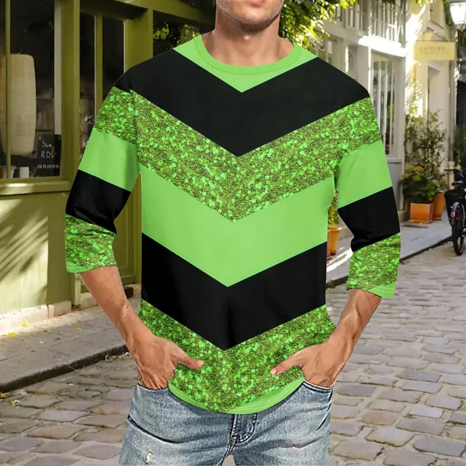 3/4 Sleeve T Shirt for Men Fashion 3D Printed Camo Crewneck Baseball Tee Gym Fitness Workout Sports Tee Tops Big&Tall