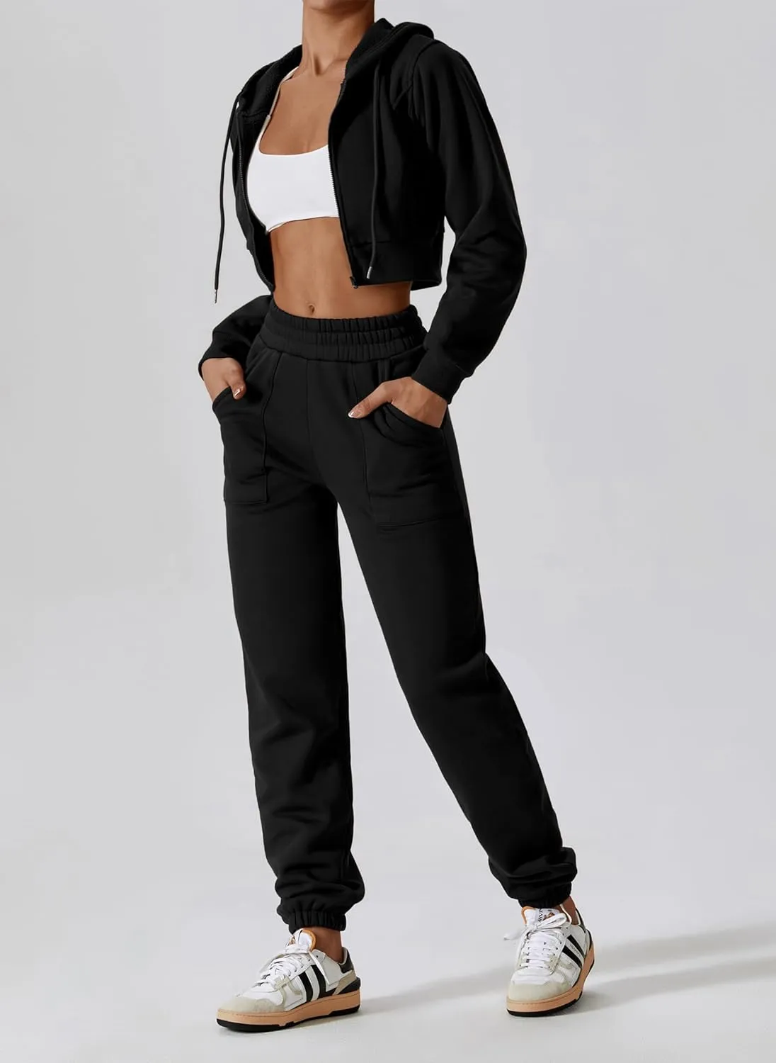 ABOCIW Women's Long Sleeve Cropped Zip Up Hoodies Sweatshirt Fall Winter Cozy Fleece Jacket