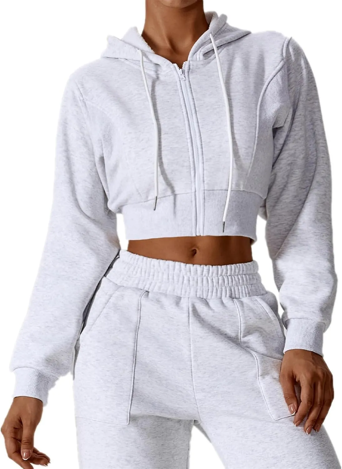 ABOCIW Women's Long Sleeve Cropped Zip Up Hoodies Sweatshirt Fall Winter Cozy Fleece Jacket