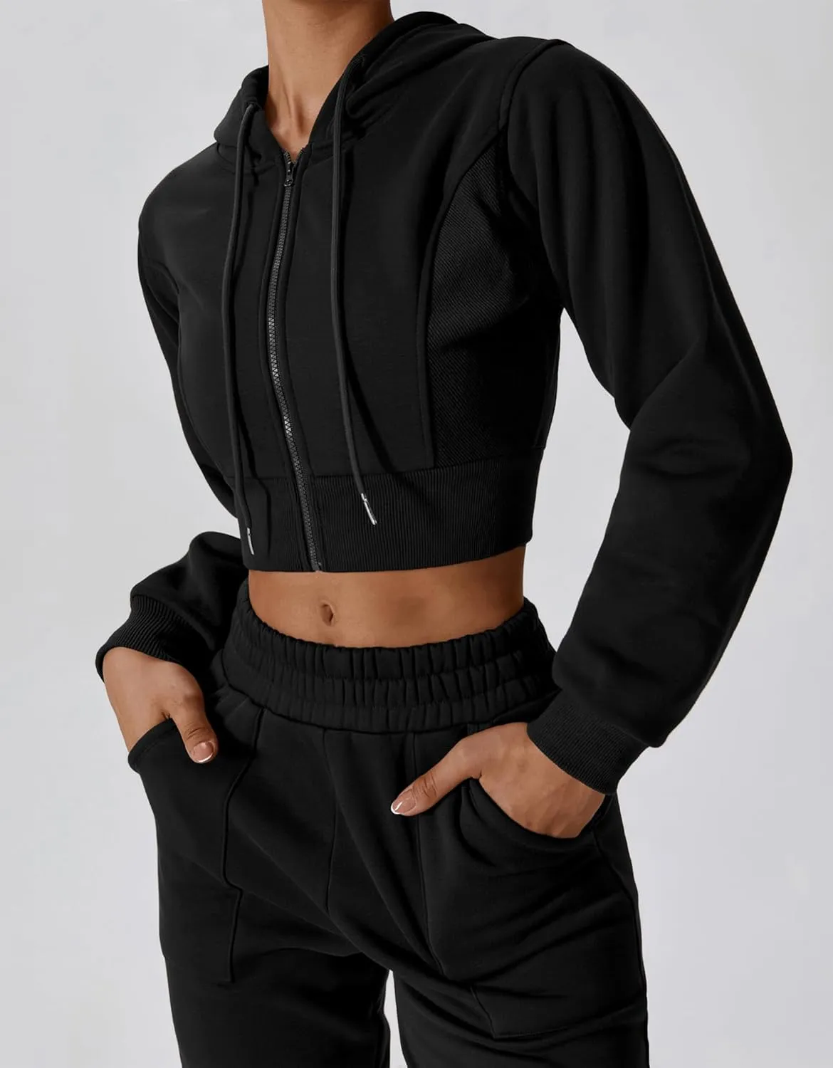 ABOCIW Women's Long Sleeve Cropped Zip Up Hoodies Sweatshirt Fall Winter Cozy Fleece Jacket
