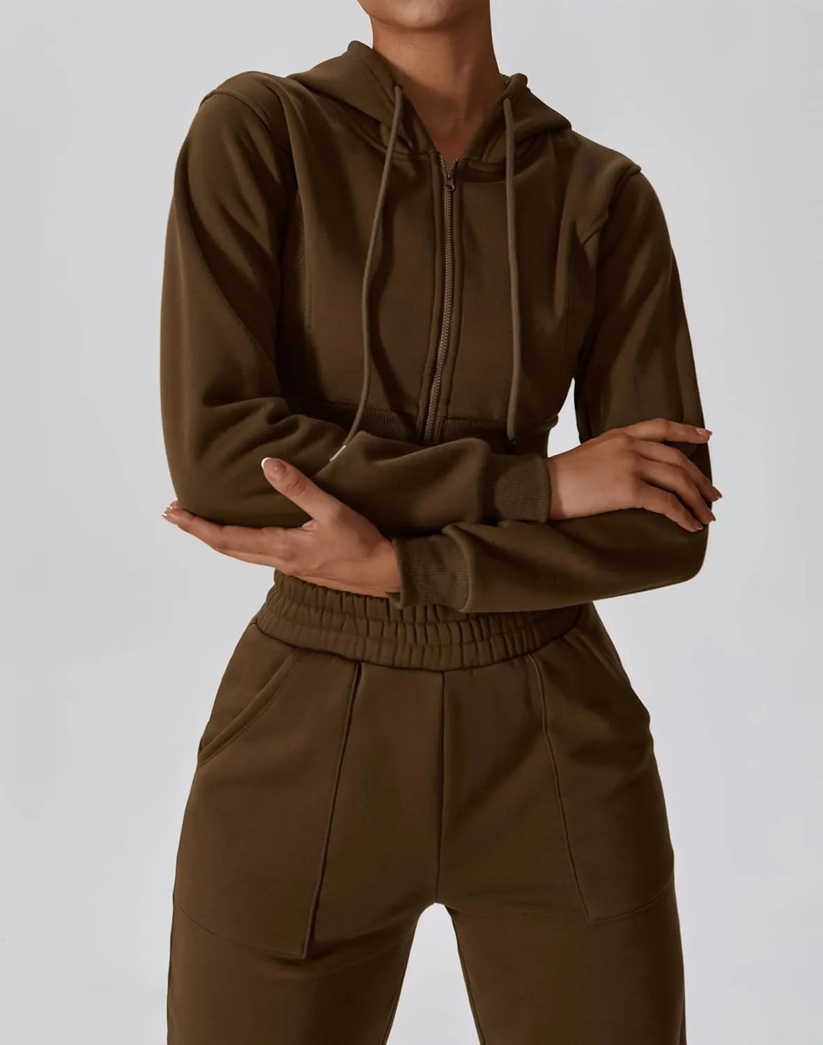 ABOCIW Women's Long Sleeve Cropped Zip Up Hoodies Sweatshirt Fall Winter Cozy Fleece Jacket
