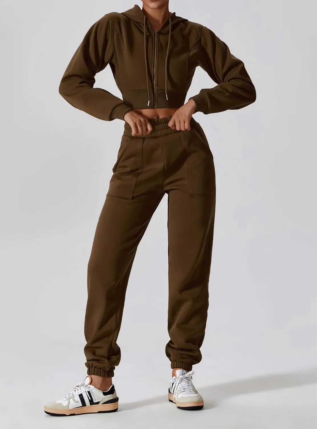 ABOCIW Women's Long Sleeve Cropped Zip Up Hoodies Sweatshirt Fall Winter Cozy Fleece Jacket