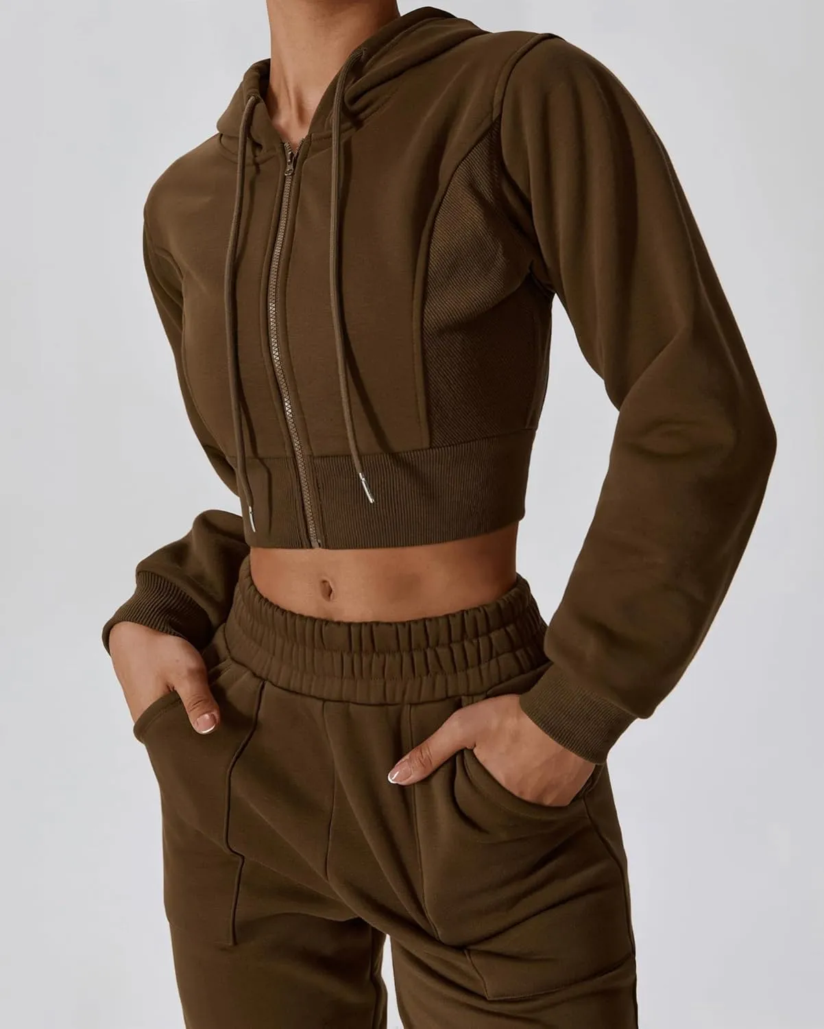 ABOCIW Women's Long Sleeve Cropped Zip Up Hoodies Sweatshirt Fall Winter Cozy Fleece Jacket