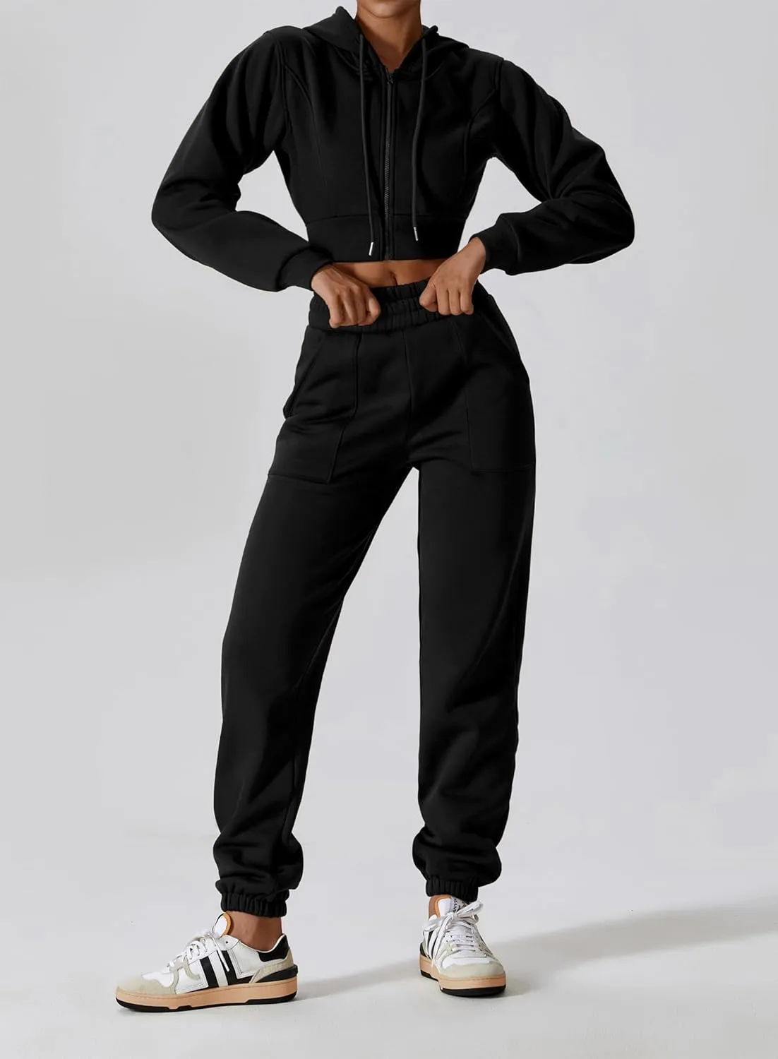 ABOCIW Women's Long Sleeve Cropped Zip Up Hoodies Sweatshirt Fall Winter Cozy Fleece Jacket