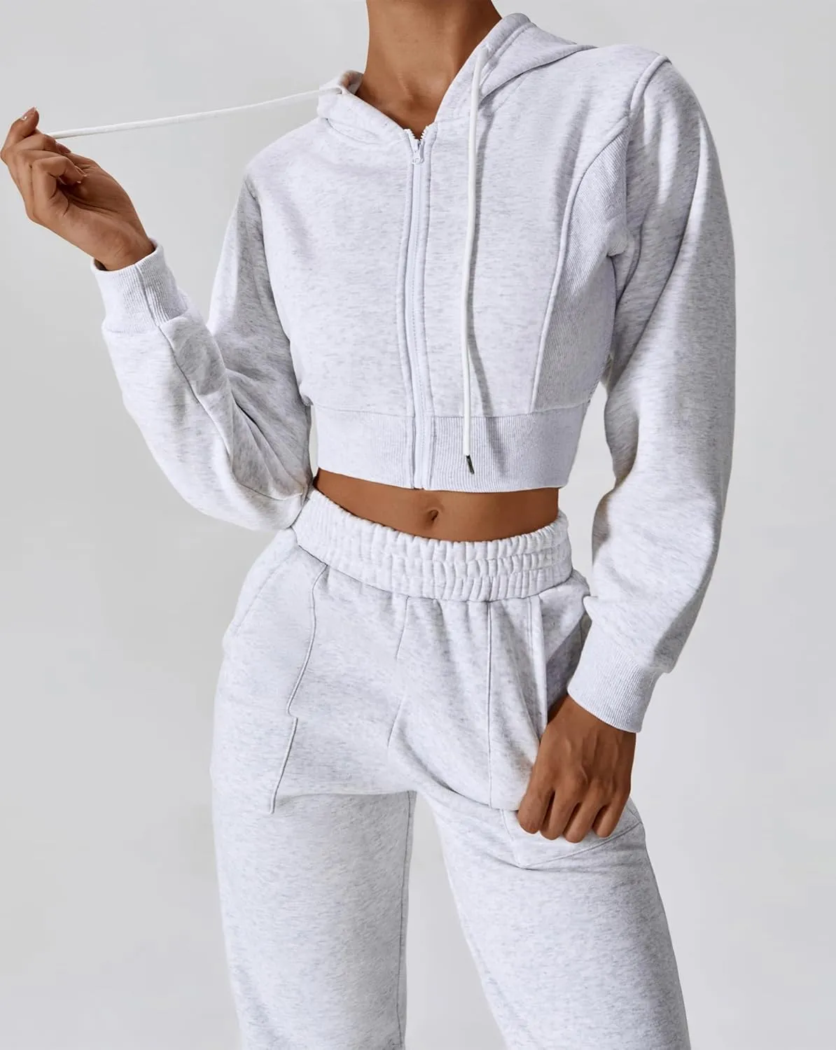 ABOCIW Women's Long Sleeve Cropped Zip Up Hoodies Sweatshirt Fall Winter Cozy Fleece Jacket
