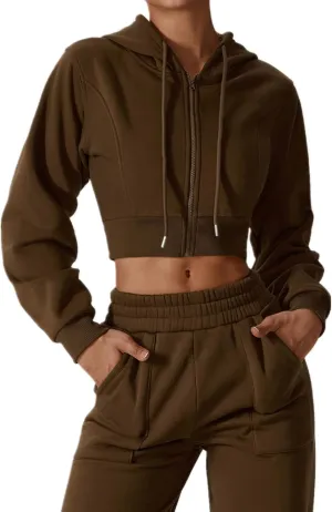 ABOCIW Women's Long Sleeve Cropped Zip Up Hoodies Sweatshirt Fall Winter Cozy Fleece Jacket
