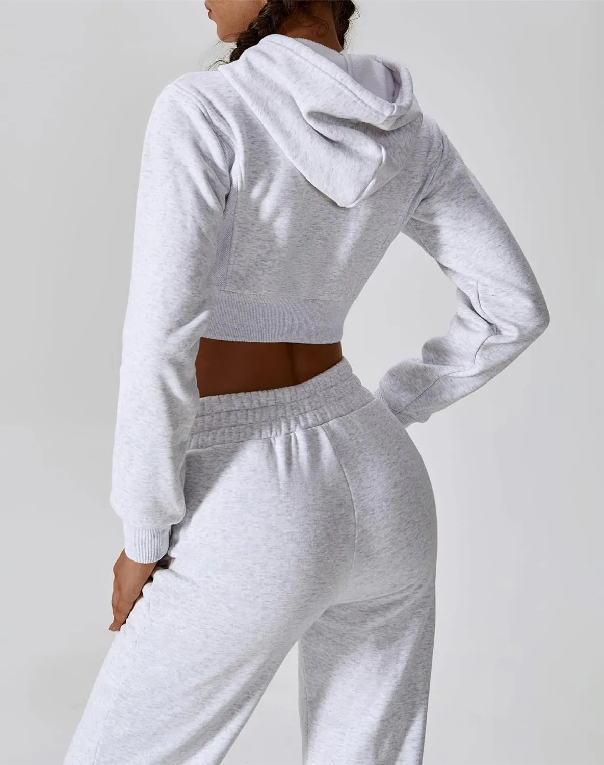 ABOCIW Women's Long Sleeve Cropped Zip Up Hoodies Sweatshirt Fall Winter Cozy Fleece Jacket