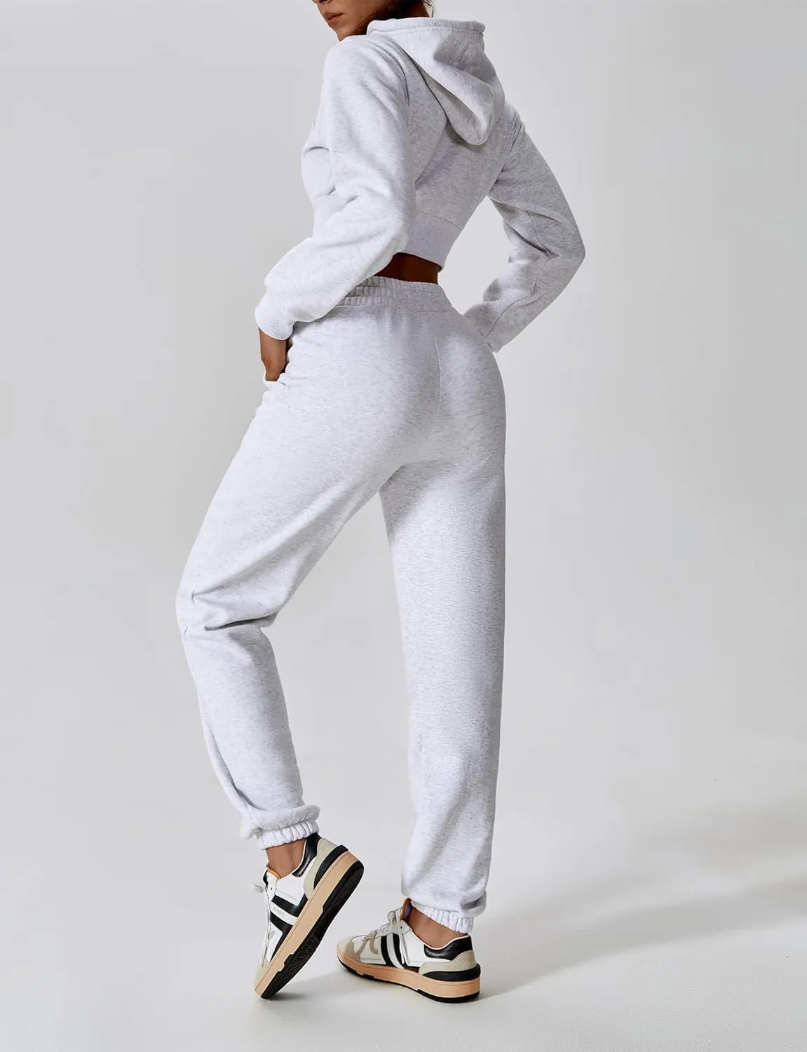 ABOCIW Women's Long Sleeve Cropped Zip Up Hoodies Sweatshirt Fall Winter Cozy Fleece Jacket