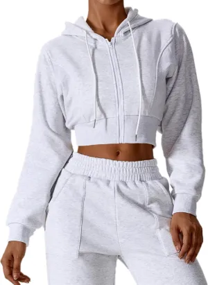 ABOCIW Women's Long Sleeve Cropped Zip Up Hoodies Sweatshirt Fall Winter Cozy Fleece Jacket