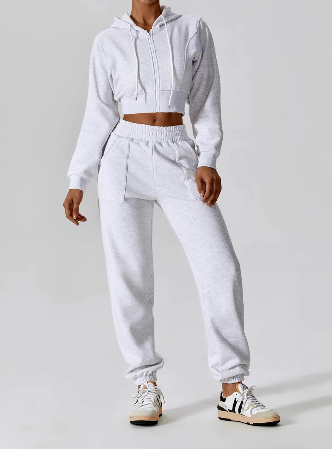 ABOCIW Women's Long Sleeve Cropped Zip Up Hoodies Sweatshirt Fall Winter Cozy Fleece Jacket