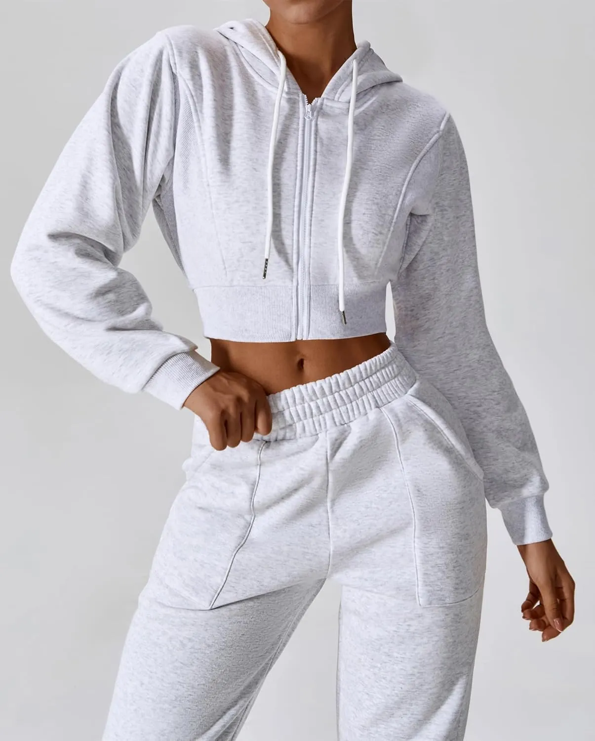 ABOCIW Women's Long Sleeve Cropped Zip Up Hoodies Sweatshirt Fall Winter Cozy Fleece Jacket