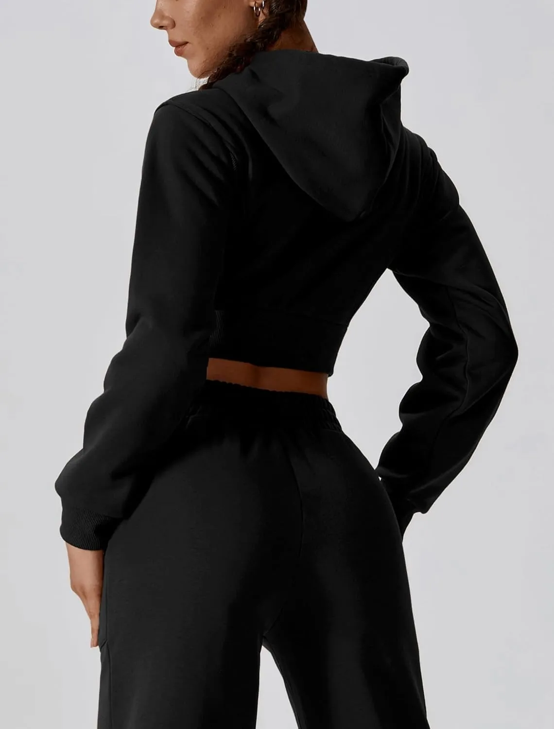 ABOCIW Women's Long Sleeve Cropped Zip Up Hoodies Sweatshirt Fall Winter Cozy Fleece Jacket