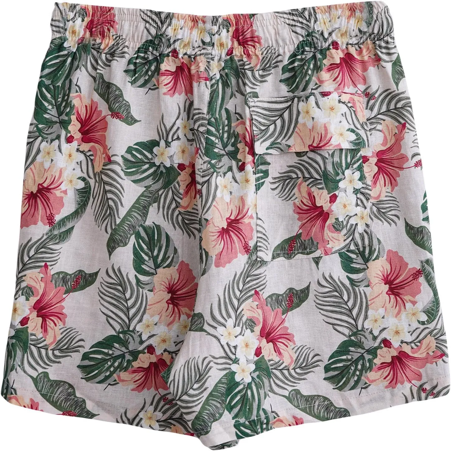 Amazhiyu Men' s 100% Linen Summer Floral Hawaiian Casual Drawstring Beach Shorts