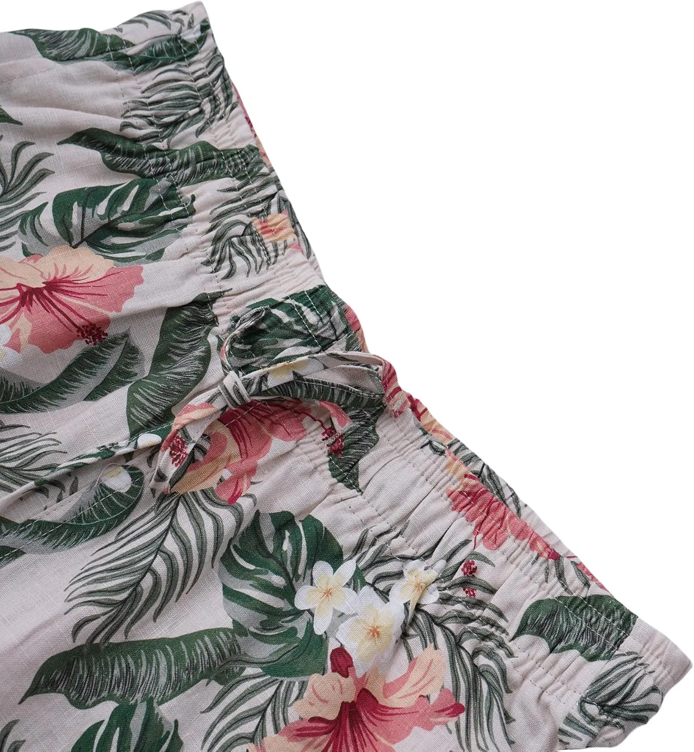 Amazhiyu Men' s 100% Linen Summer Floral Hawaiian Casual Drawstring Beach Shorts