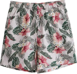Amazhiyu Men' s 100% Linen Summer Floral Hawaiian Casual Drawstring Beach Shorts
