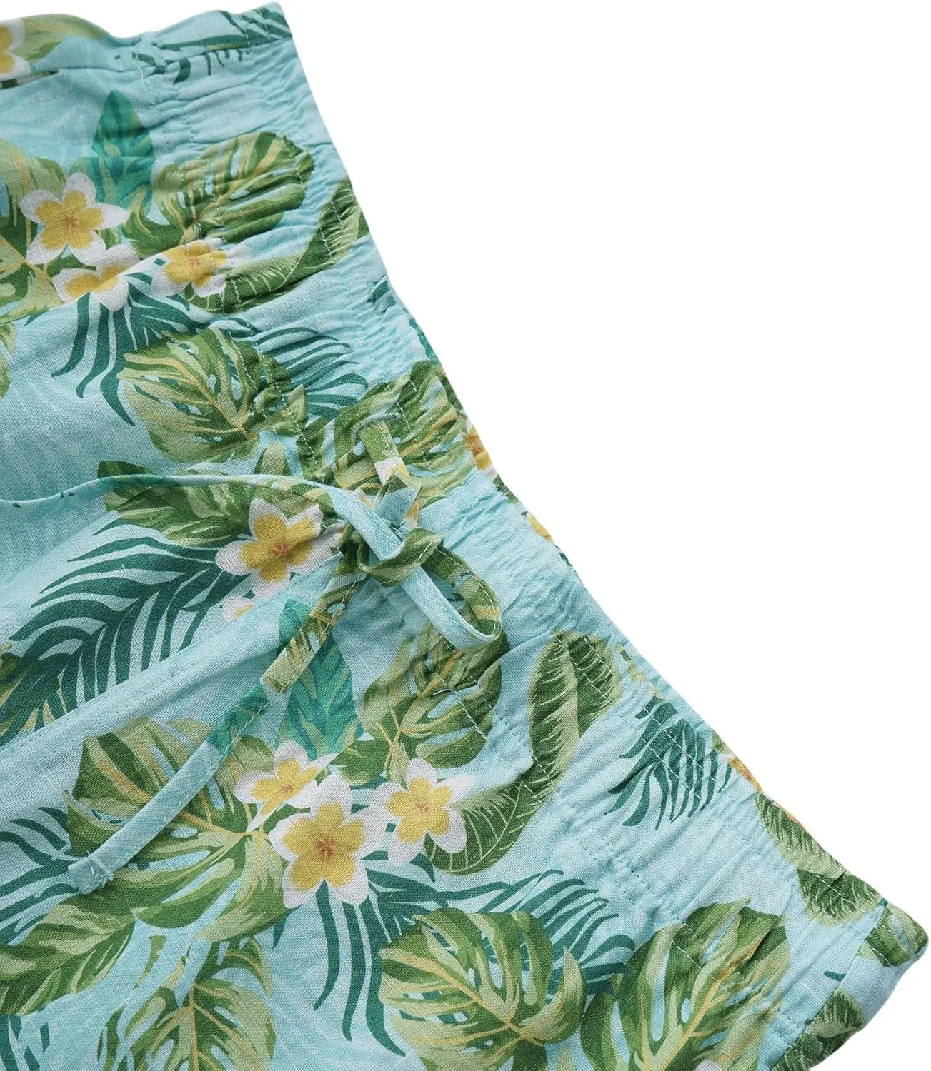 Amazhiyu Men' s 100% Linen Summer Floral Hawaiian Casual Drawstring Beach Shorts