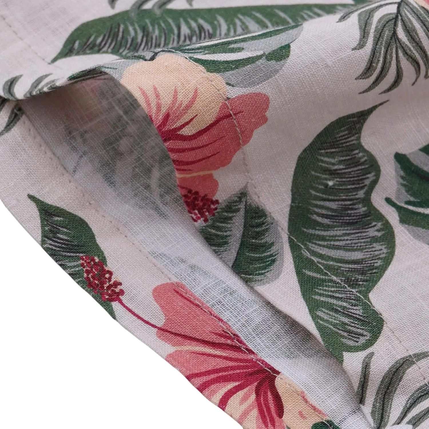 Amazhiyu Men' s 100% Linen Summer Floral Hawaiian Casual Drawstring Beach Shorts