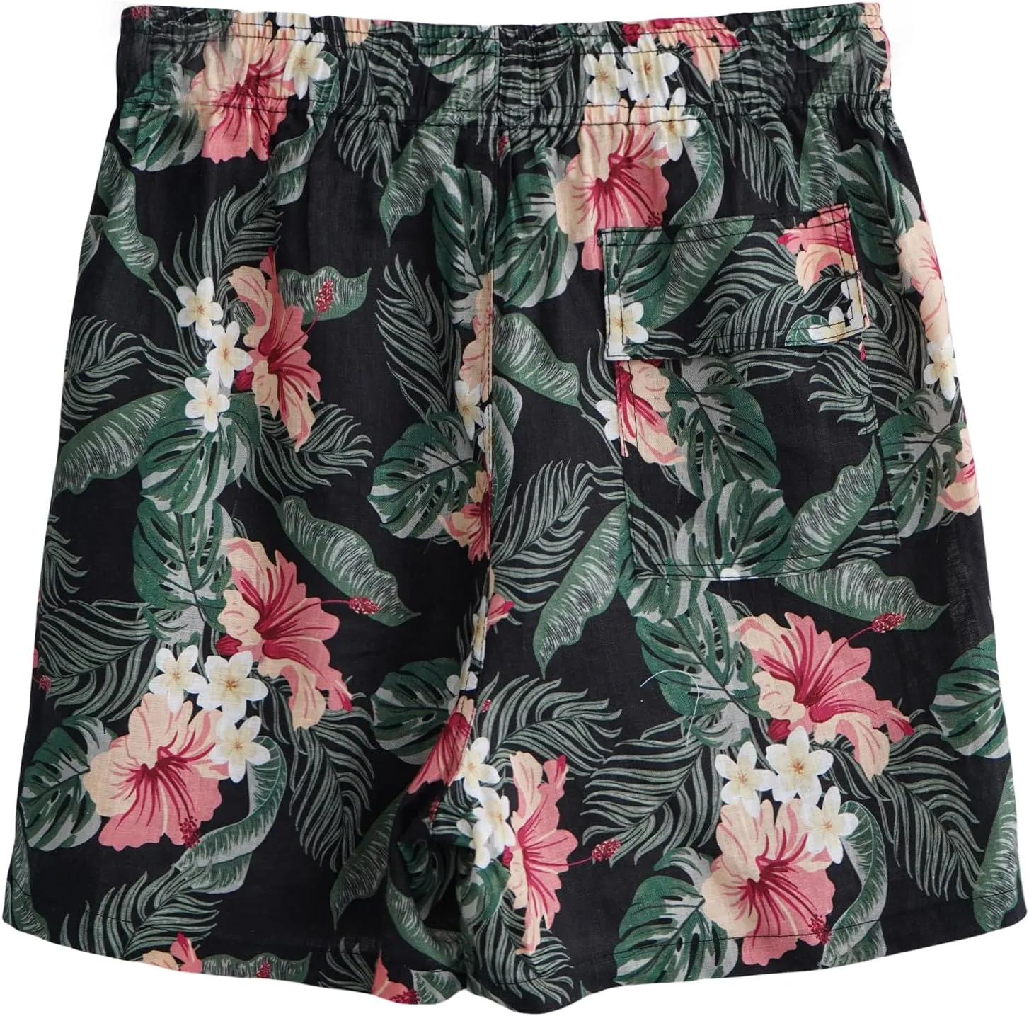 Amazhiyu Men' s 100% Linen Summer Floral Hawaiian Casual Drawstring Beach Shorts