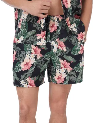 Amazhiyu Men' s 100% Linen Summer Floral Hawaiian Casual Drawstring Beach Shorts