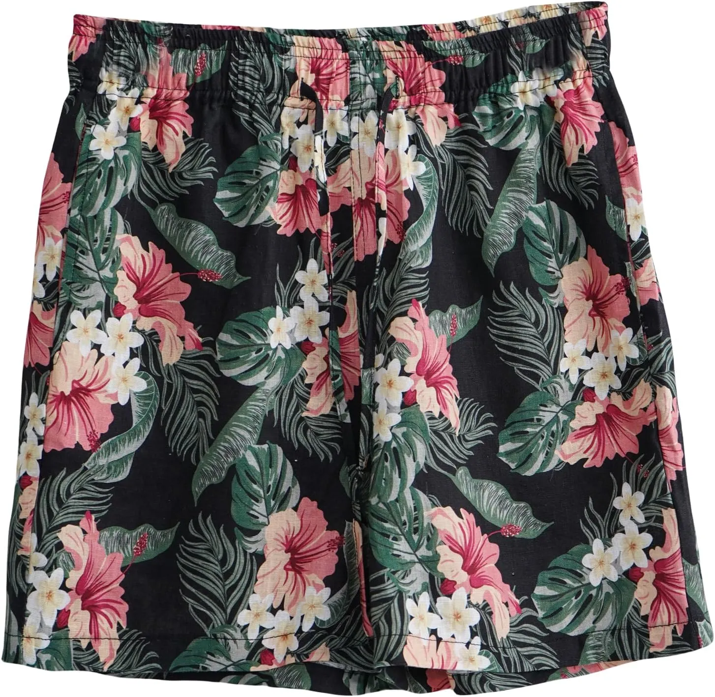 Amazhiyu Men' s 100% Linen Summer Floral Hawaiian Casual Drawstring Beach Shorts