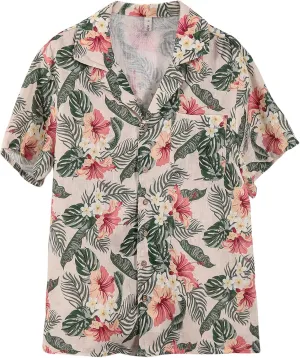 Amazhiyu Men's 100% Linen Floral Hawaiian Tropical Button Down Shirts Short Sleeve Tops