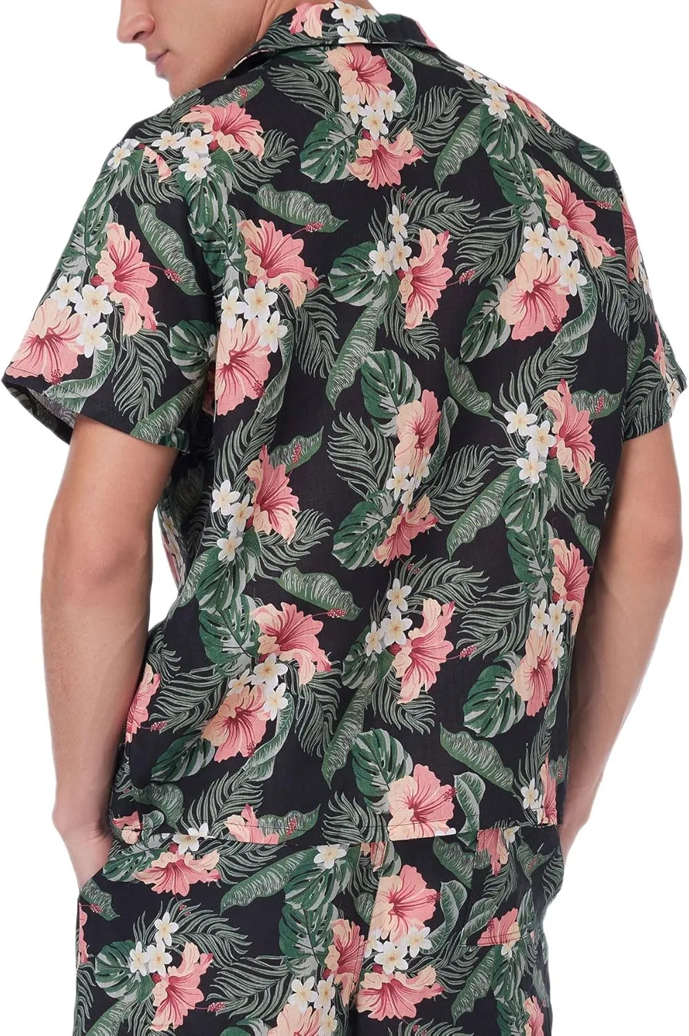 Amazhiyu Men's 100% Linen Floral Hawaiian Tropical Button Down Shirts Short Sleeve Tops