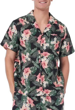 Amazhiyu Men's 100% Linen Floral Hawaiian Tropical Button Down Shirts Short Sleeve Tops