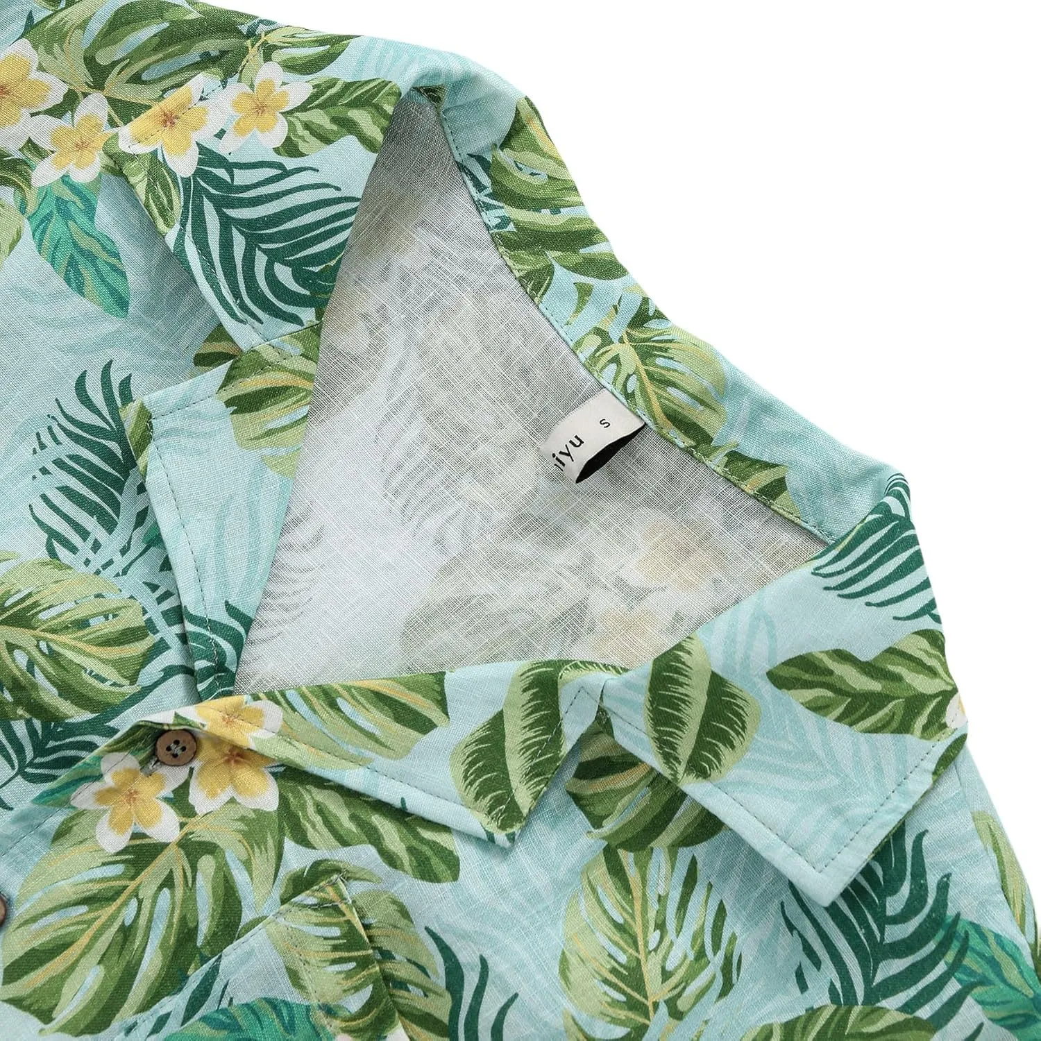Amazhiyu Men's 100% Linen Floral Hawaiian Tropical Button Down Shirts Short Sleeve Tops