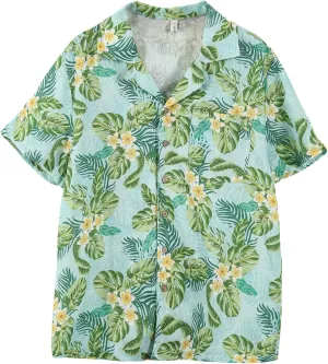 Amazhiyu Men's 100% Linen Floral Hawaiian Tropical Button Down Shirts Short Sleeve Tops