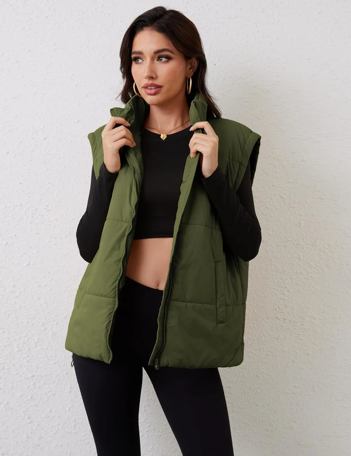 AMEBELLE Women's Oversized Puffer Vest Winter Quilted Lightweight Stand Collar Warm Padded Gilet Sleeveless Puffy Outerwear