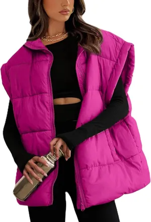 AMEBELLE Women's Oversized Puffer Vest Winter Quilted Lightweight Stand Collar Warm Padded Gilet Sleeveless Puffy Outerwear