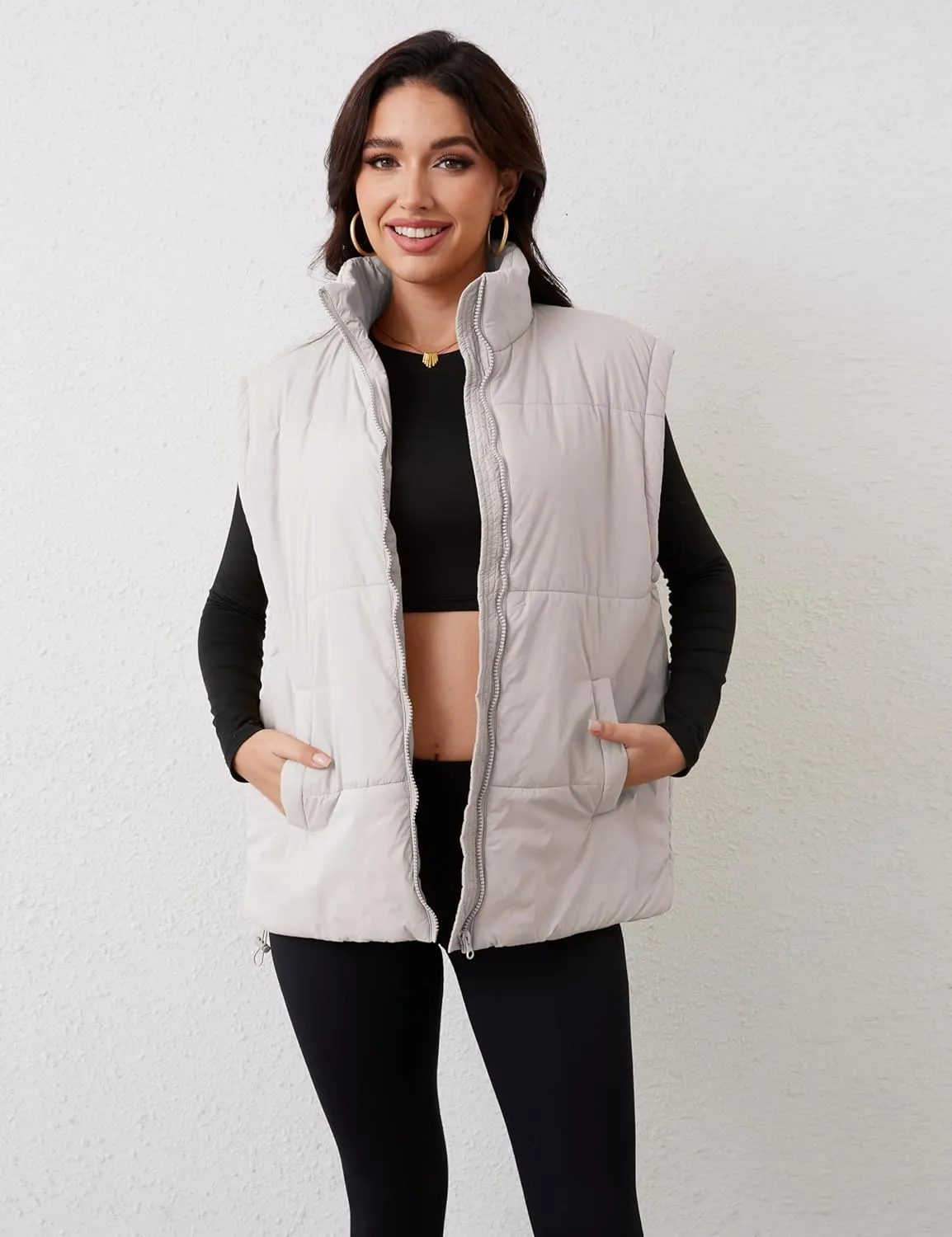 AMEBELLE Women's Oversized Puffer Vest Winter Quilted Lightweight Stand Collar Warm Padded Gilet Sleeveless Puffy Outerwear