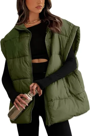 AMEBELLE Women's Oversized Puffer Vest Winter Quilted Lightweight Stand Collar Warm Padded Gilet Sleeveless Puffy Outerwear