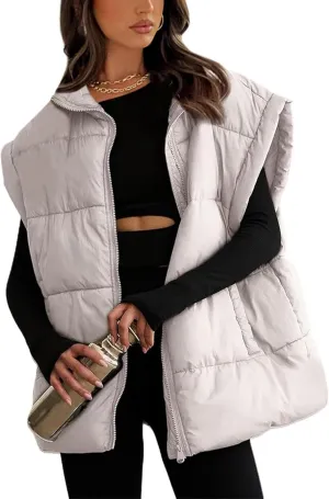 AMEBELLE Women's Oversized Puffer Vest Winter Quilted Lightweight Stand Collar Warm Padded Gilet Sleeveless Puffy Outerwear