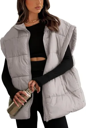 AMEBELLE Women's Oversized Puffer Vest Winter Quilted Lightweight Stand Collar Warm Padded Gilet Sleeveless Puffy Outerwear