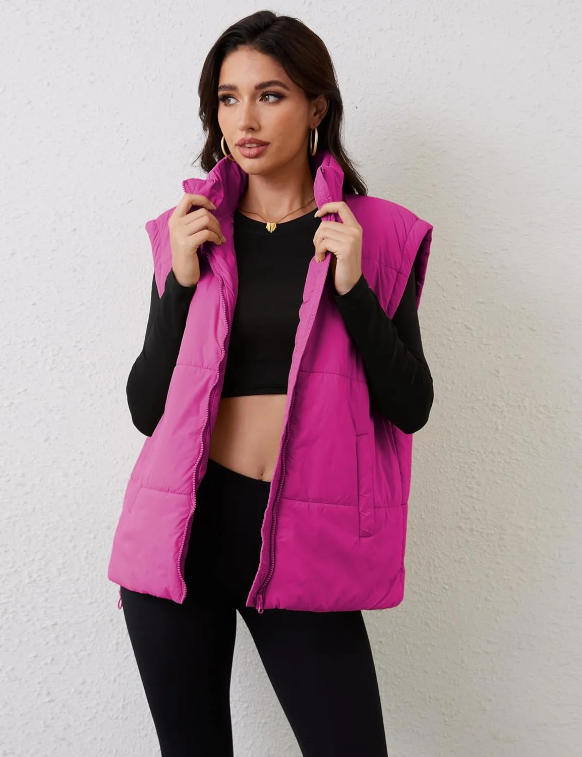 AMEBELLE Women's Oversized Puffer Vest Winter Quilted Lightweight Stand Collar Warm Padded Gilet Sleeveless Puffy Outerwear