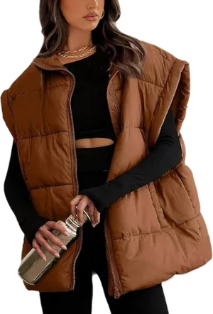 AMEBELLE Women's Oversized Puffer Vest Winter Quilted Lightweight Stand Collar Warm Padded Gilet Sleeveless Puffy Outerwear