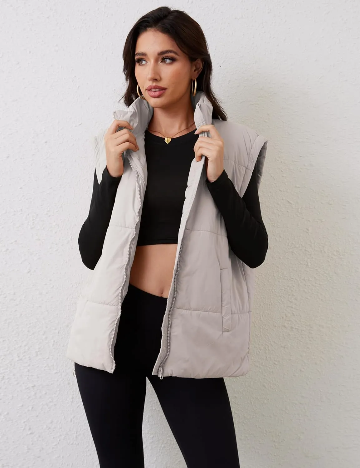 AMEBELLE Women's Oversized Puffer Vest Winter Quilted Lightweight Stand Collar Warm Padded Gilet Sleeveless Puffy Outerwear