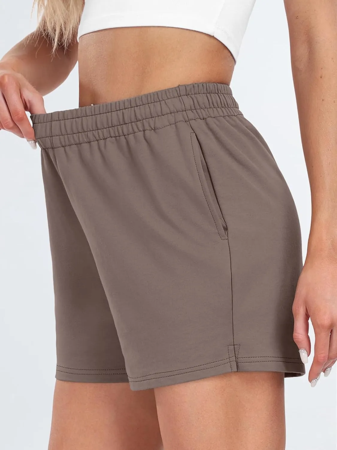AUTOMET Womens Sweat Shorts Casual Summer Drawstring Comfy Elastic High Waist Running Clothes with Pockets