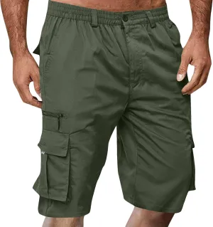Baggy Cargo Shorts for Men Button Elastic Waist Work Shorts Lightweight Hiking Tactical Shorts Multi Zipper Pockets