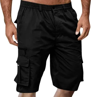 Baggy Cargo Shorts for Men Button Elastic Waist Work Shorts Lightweight Hiking Tactical Shorts Multi Zipper Pockets